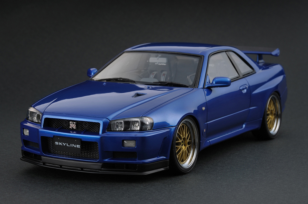 Nissan Skyline R34 1/18 Ignition Model R34 GT-R V-Spec II Bayside Blue IG0162 modelauto